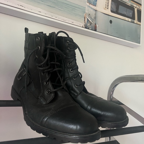 Nevada combat boots leather lace up winter fall moto biker black silver classy - Picture 10 of 10